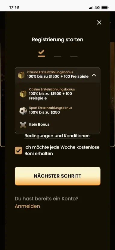 GoldSpin App Willkommensbonus