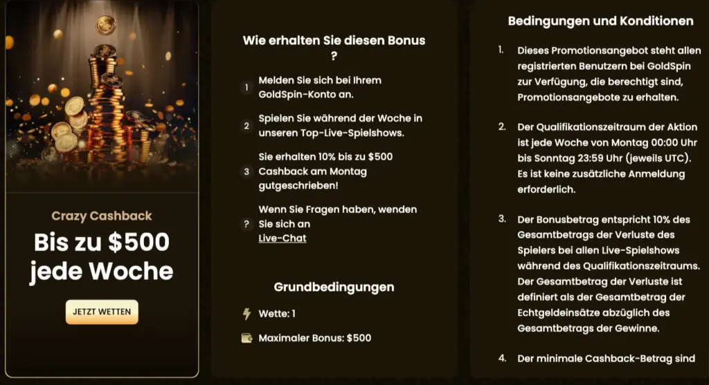 GoldSpin Bonus Cashback