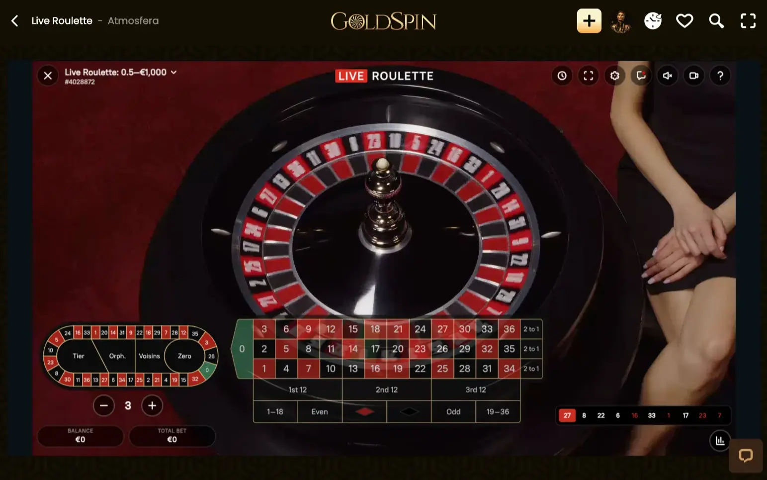GoldSpin Live Roulette